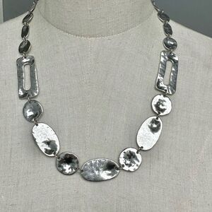Silver tone hammered statement necklace
